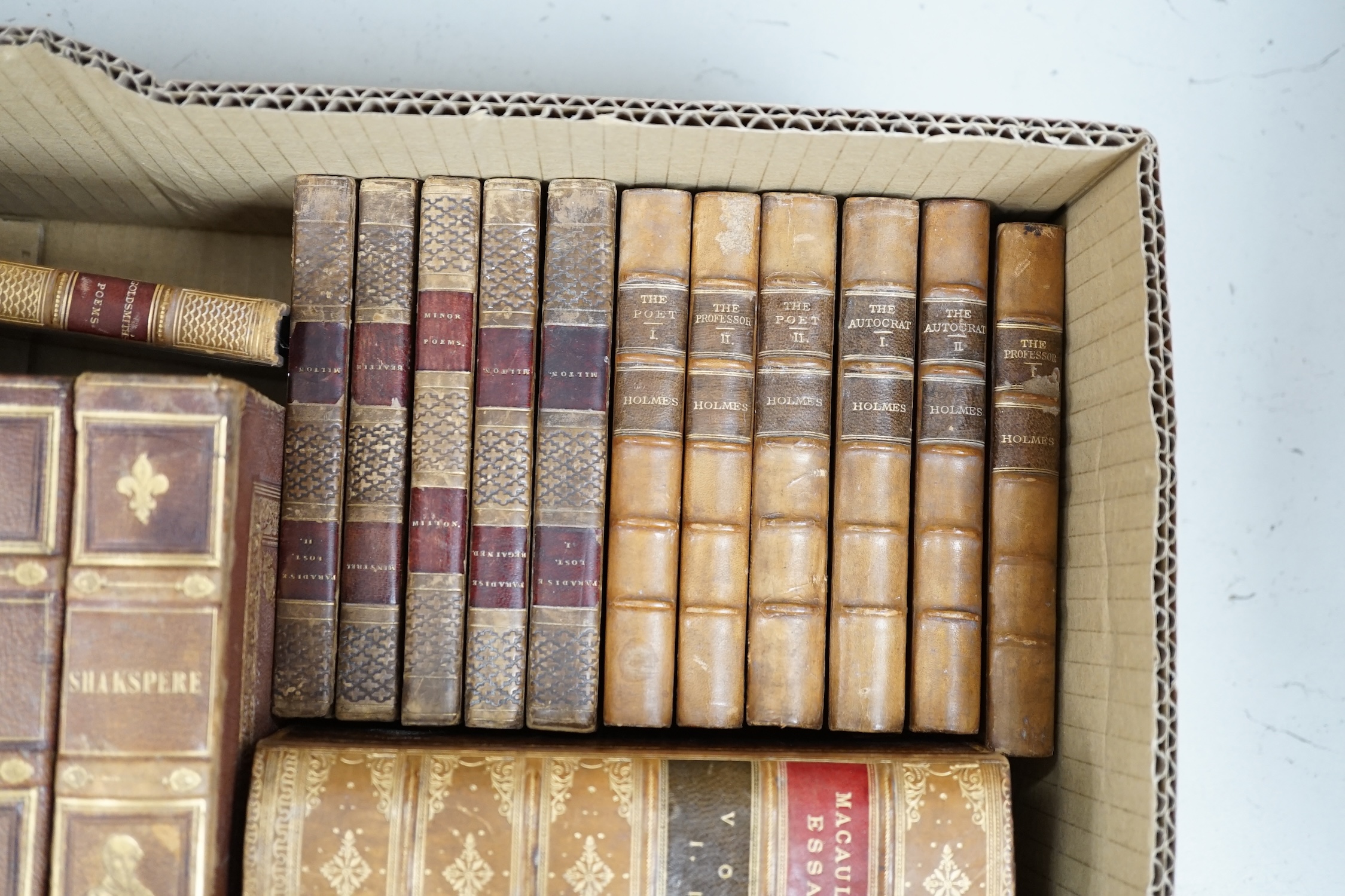 Goldsmith, Oliver - A History of Earth and Animated Nature ... 2 vols. engraved pictorial and printed titles, hand decorated half calf and marbled boards, panelled spines, ge. roy.8vo. 1864; with some other leather bound
